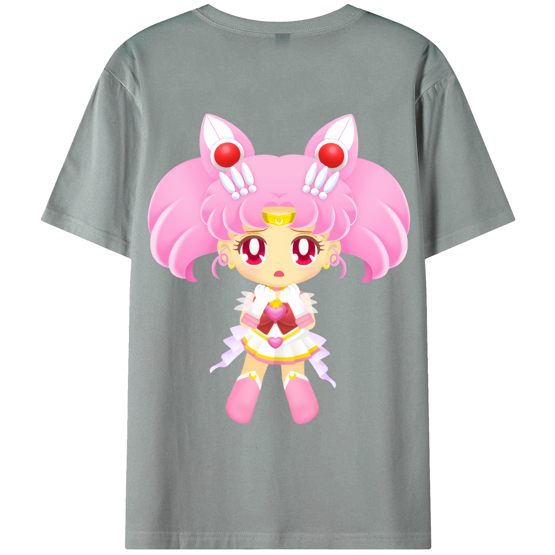 （画像用） 美少女戦士セーラームーン ちびうさ Sailor Moon Chibiusa Tsukino Usagi Small Lady Serenity 綿100％ メンズ半袖Tシャツ（バックプリント） 通気性